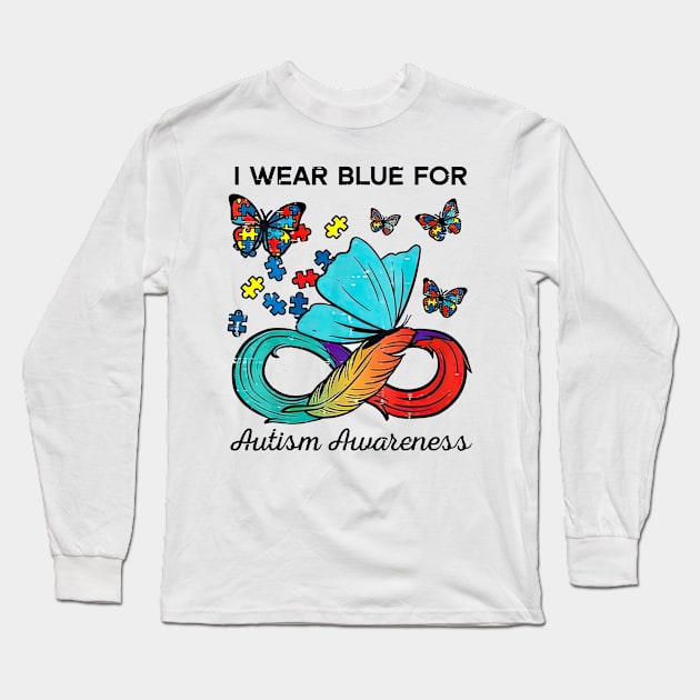 Autism Butterfly I Wear Blue For Autism Awareness Long Sleeve T-Shirt by TATTOO project